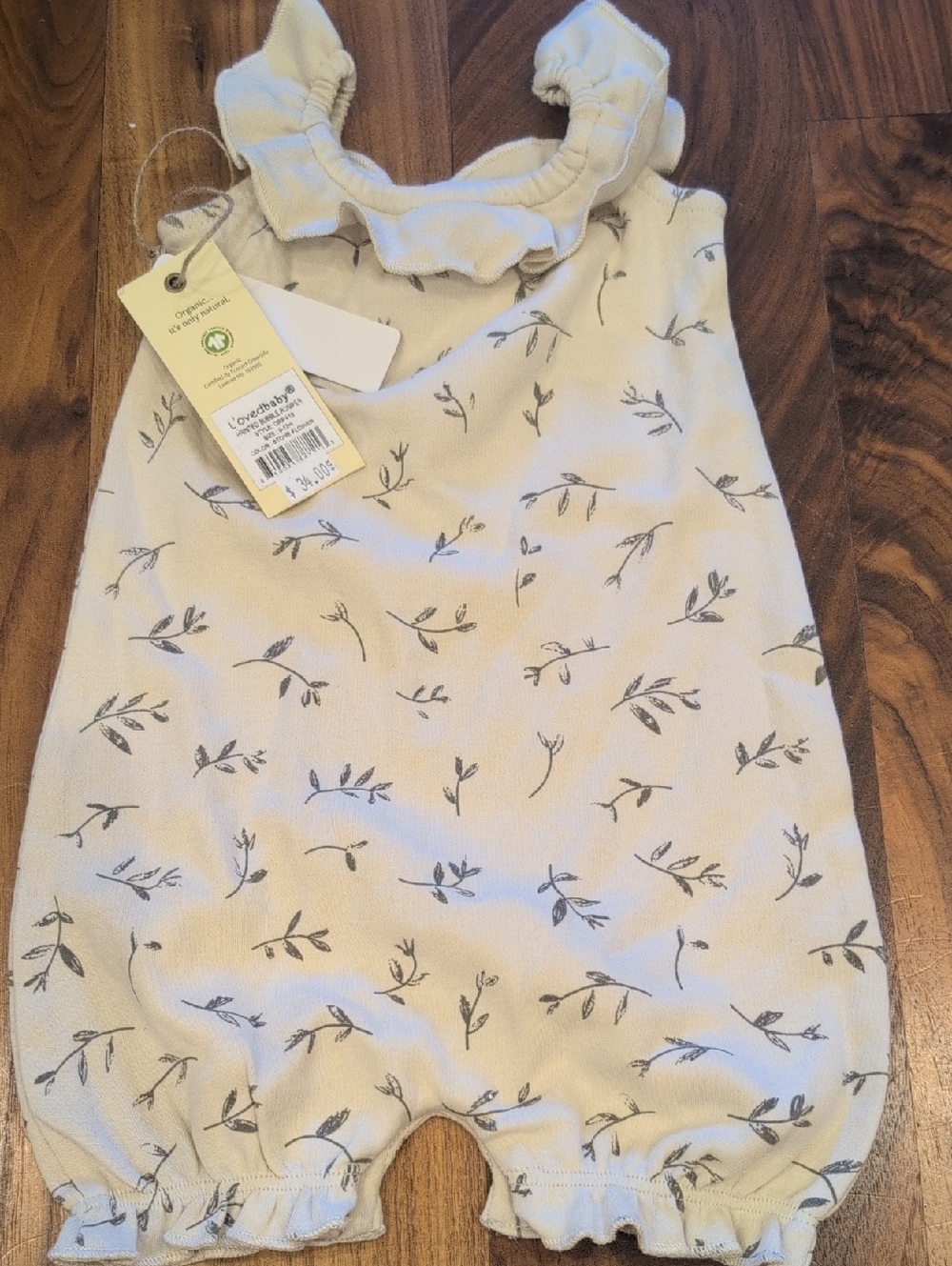 L'ovedbaby Cream One-Piece Romper with Gray Leaf Print